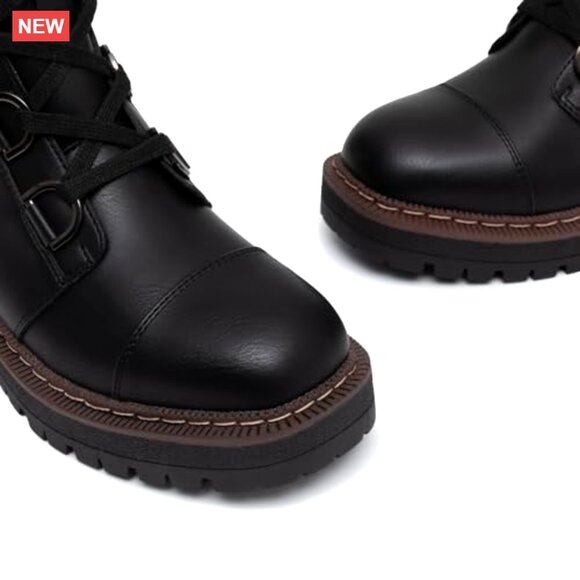 Women's Lace-Up Combat Boots Platform Chunky Heel Lug Sole Ankle Booties - Picture 5 of 7